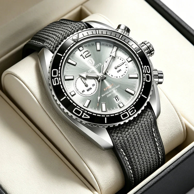 Men's Sport Chronograph Wristwatch with Luminous Dial and Silicone Band