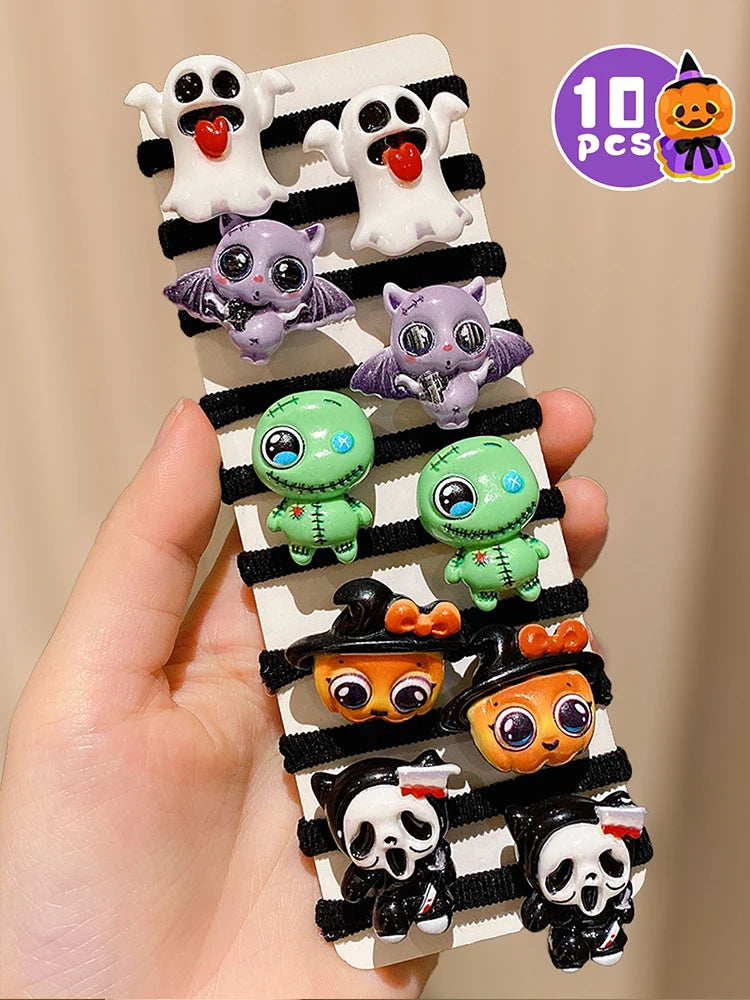 Halloween Themed Hair Ties Pack - Ghost Bat Pumpkin Cute Girls Gift Set