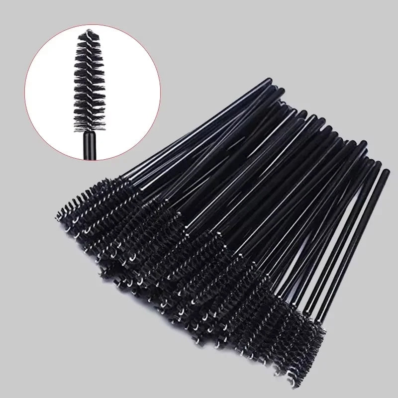 50Pcs Disposable Makeup Brushes Eyelash & Eyebrow Applicators Kit - Black & Green Handles