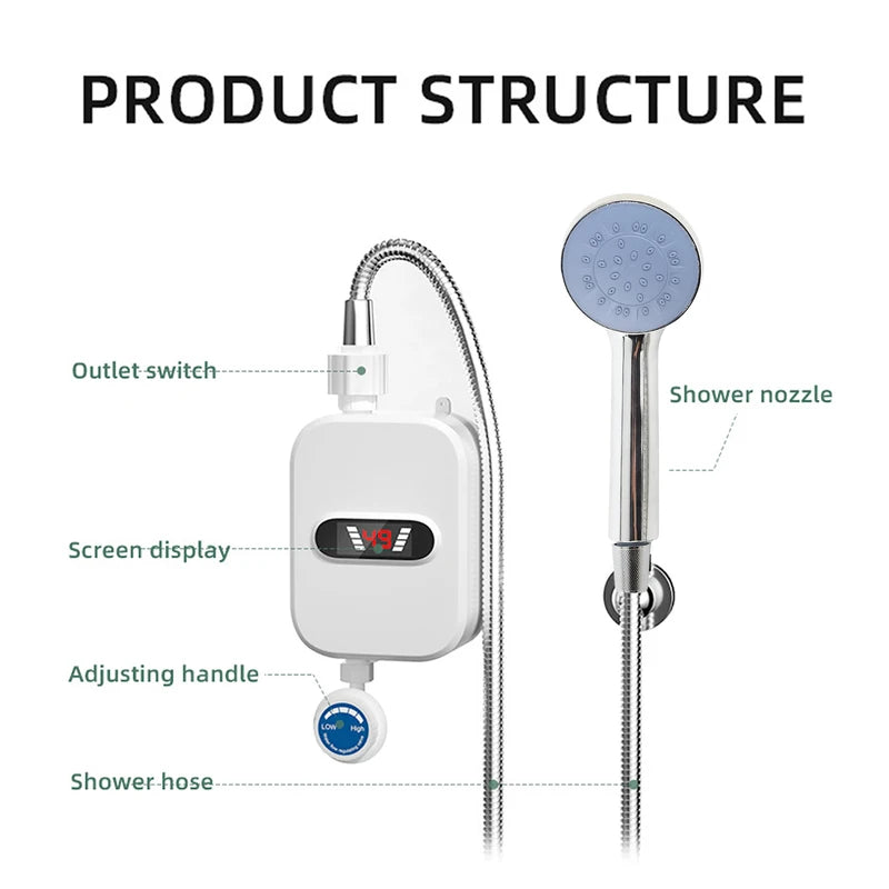 3500W Compact Electric Water Heater with LCD Display & Safety Features
