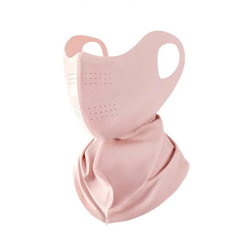 Summer Full Face Sunscreen Mask UPF 50+ Breathable Ice Silk Face Cover for Outdoor Activities