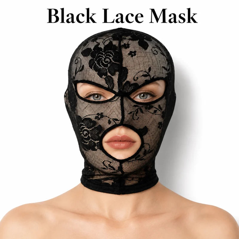 Gothic Lace Full Face Mask for Halloween Cosplay - Stretch Mesh Hood with Eye & Mouth Openings