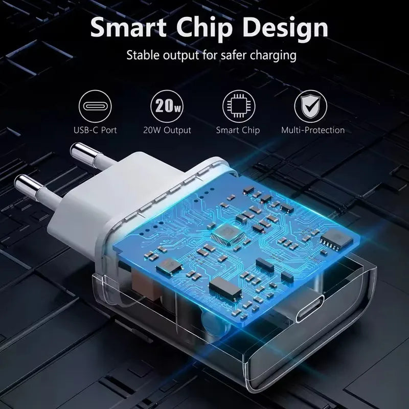 20W Fast USB-C Charger for iPhone iPad AirPods EU Plug Adapter
