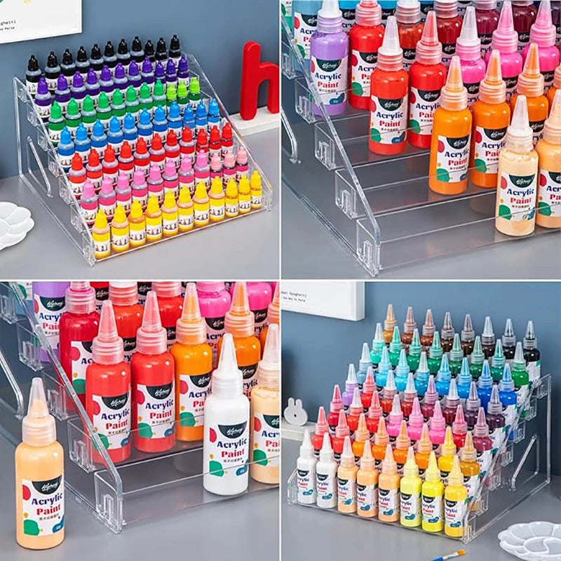 Mini Paint Storage Box with 7 Layers - Transparent Craft Organizer