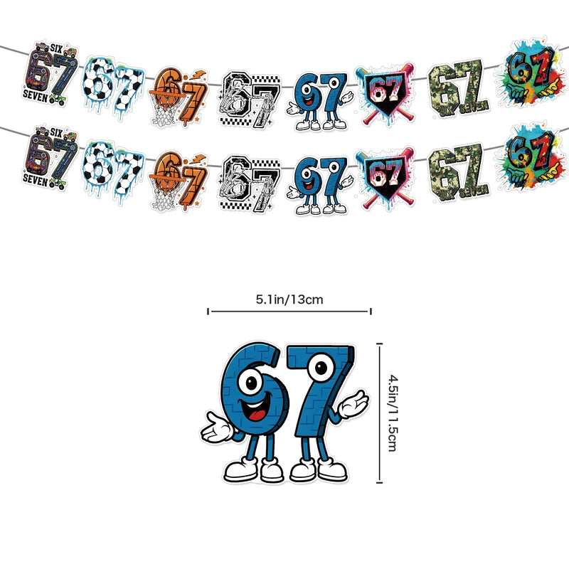67 Meme Themed Party Decorations Set with Banner Cake Topper Balloons