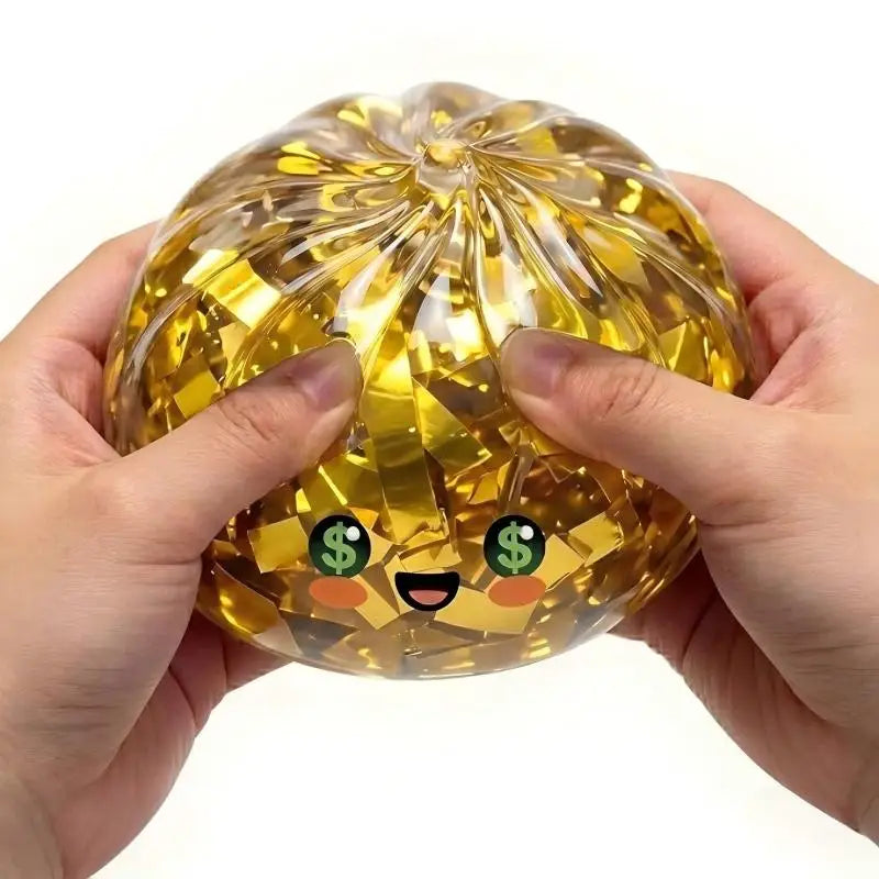 Golden Glitter Dumplings Squishy Stress Relief Toy with Box - Sensory Squeeze Toy for Relaxation
