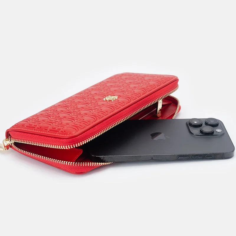 Luxury Women's Wallet with Embossed Initials Compact Leather Purse