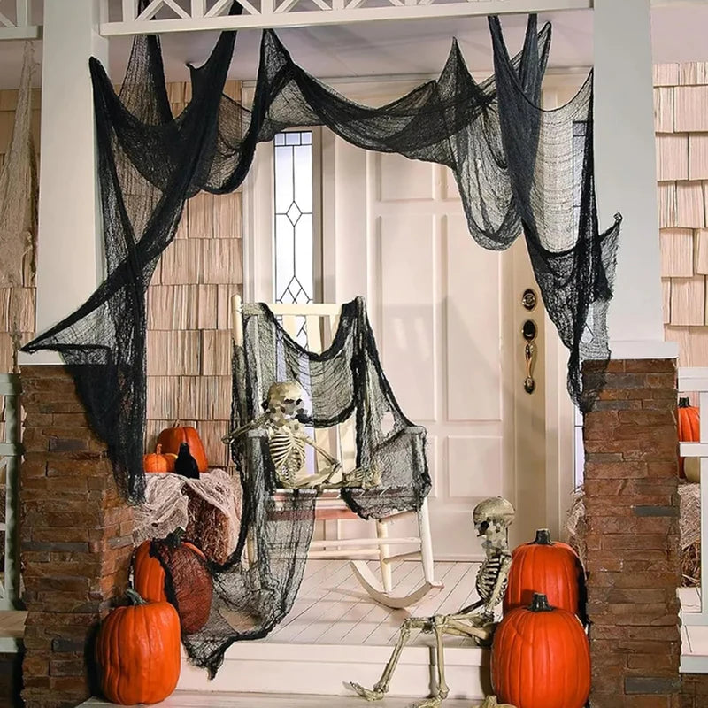 Halloween Gauze Cloth Decoration Set - Spooky Black Fabric for Indoor Outdoor Home Decor