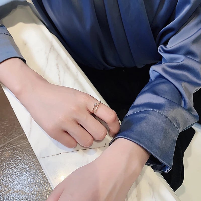 Minimalist Zircon Gold Star Open Ring for Women - Korean Jewelry, Wedding & Party Accessory