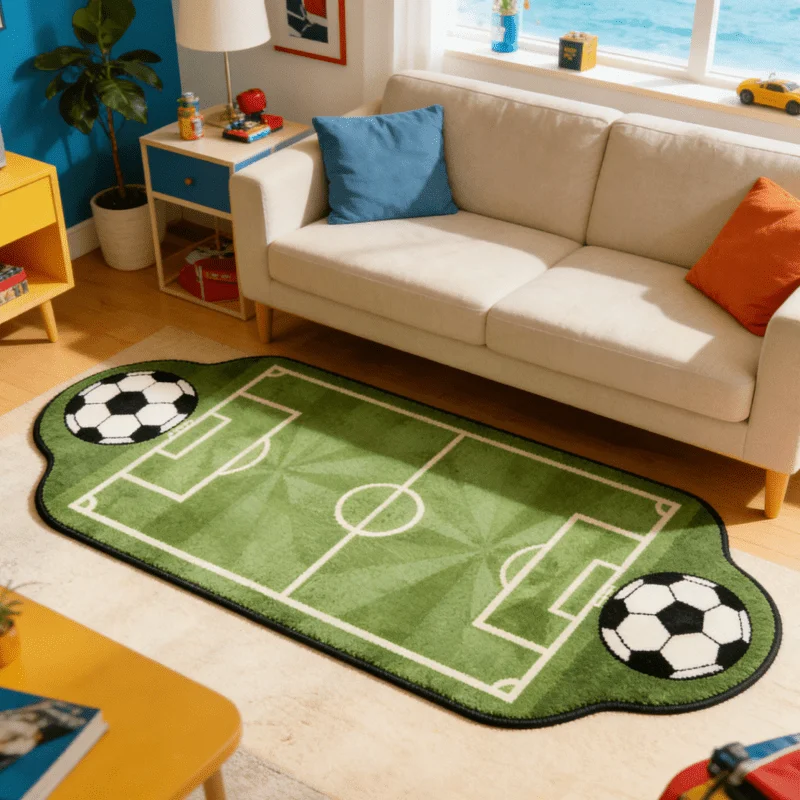 Alien Football Field Rug Non-Slip Indoor Floor Mat for Living Room & Balcony
