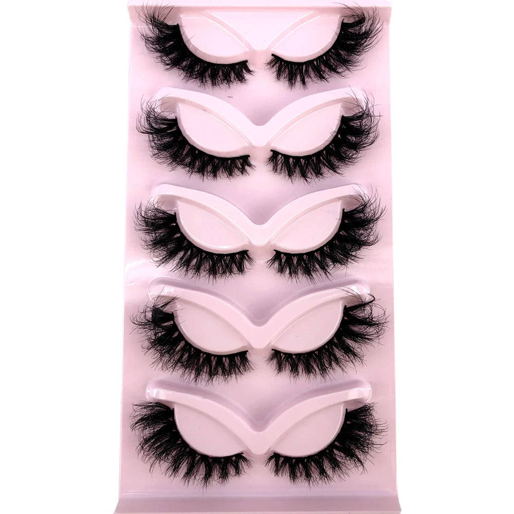 False Eyelashes 5 Pairs Wispy Natural Cross 3D Cat Eye Fluffy Makeup Accessories