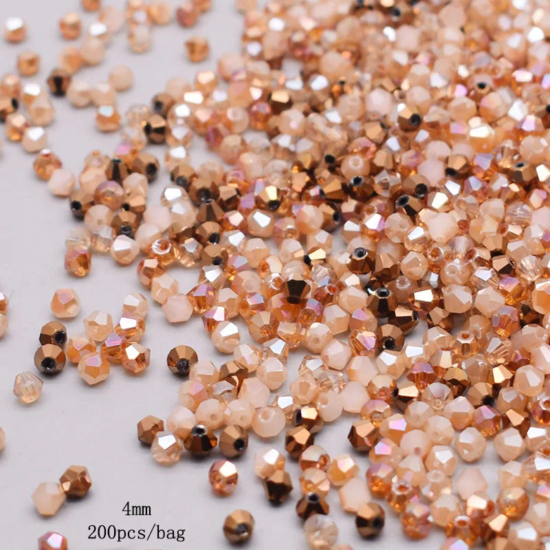 4mm Mixed-Color Crystal Beads 200pcs Bicone Glass Spacer Jewelry Making