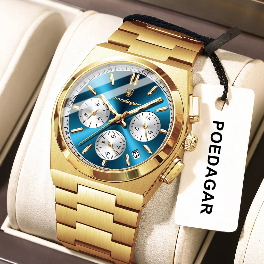 Men's Stainless Steel Chronograph Wristwatch Waterproof Business Watch