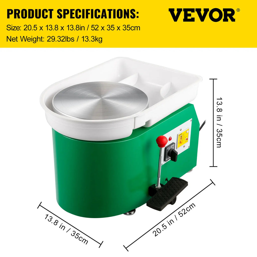 Electric Pottery Wheel Machine 28cm 350W with Foot Pedal for Ceramic Clay Forming