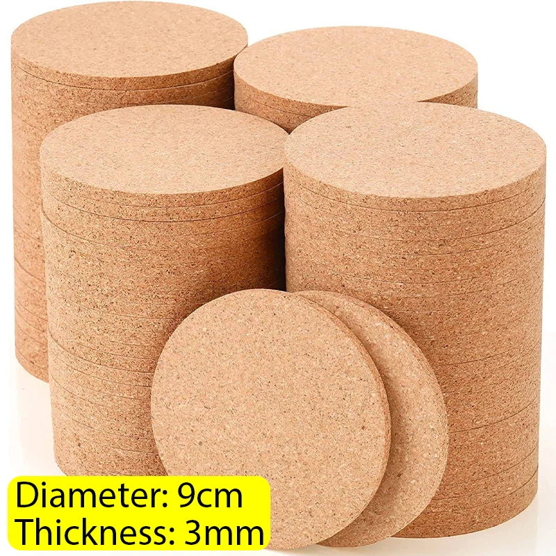 Natural Wooden Cork Coasters Set - Non-Slip Round Heat Insulation Pads for Drinks