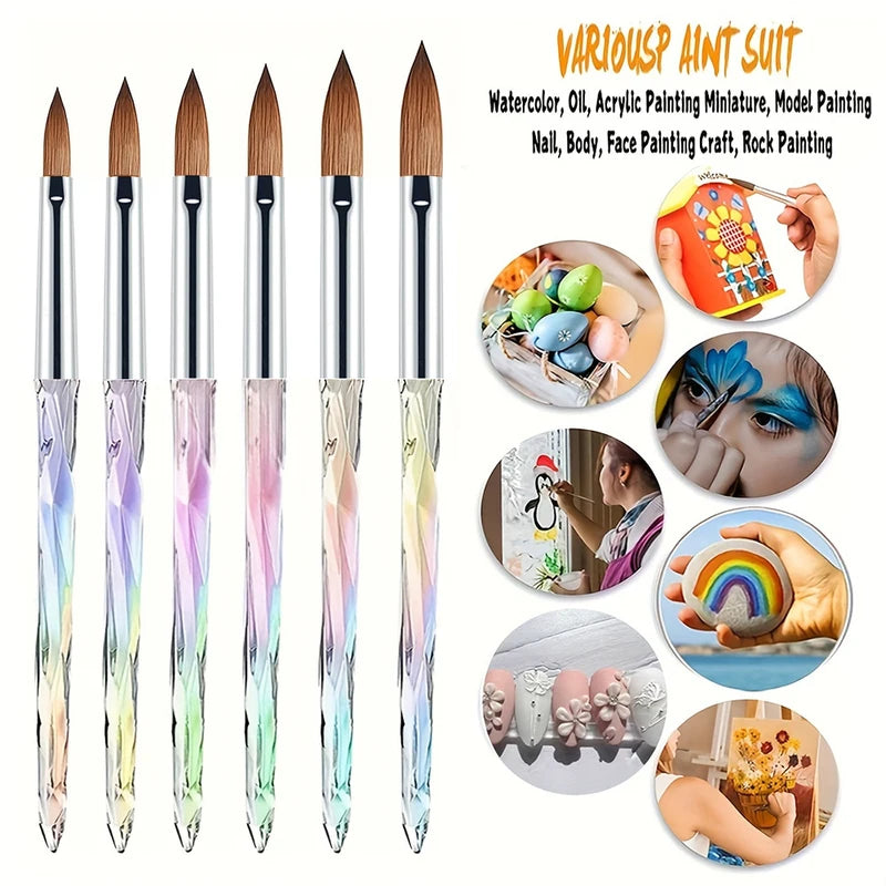 6-Piece Acrylic Nail Brush Set with Multi-Size Aurora Color Professional Nail Art Tools