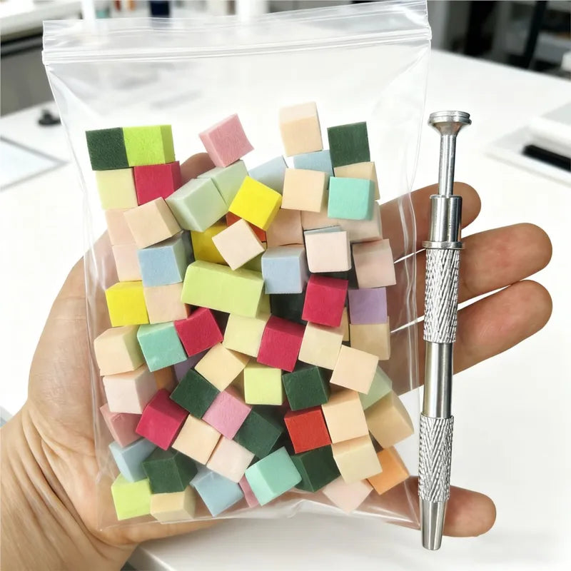 Colorful Mini Square Nail Sponge & Grab Pen Set for Gradient Nails DIY - 50/100PCS