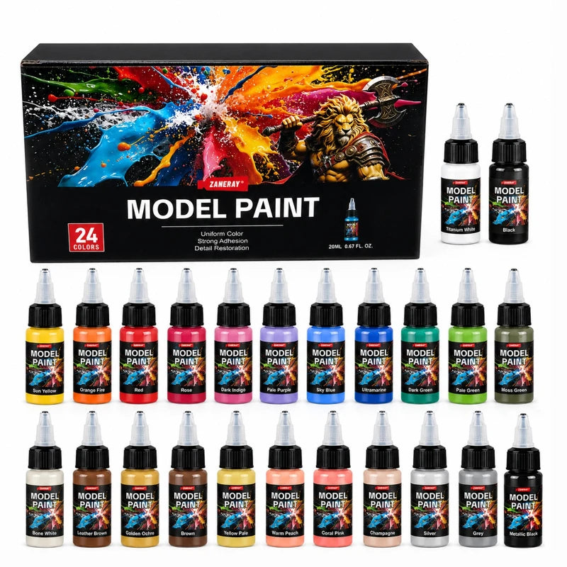 24-Color Acrylic Paint Set with Brushes for Model Making & Crafting
