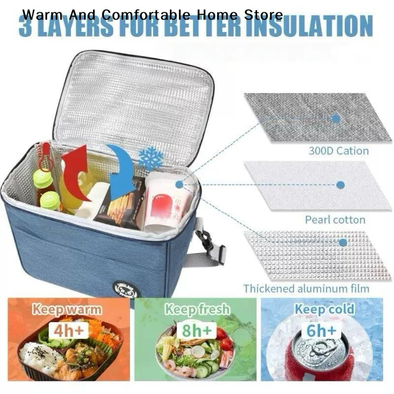 Insulated Large-Capacity Lunch Bag - Waterproof Food Tote with Adjustable Strap
