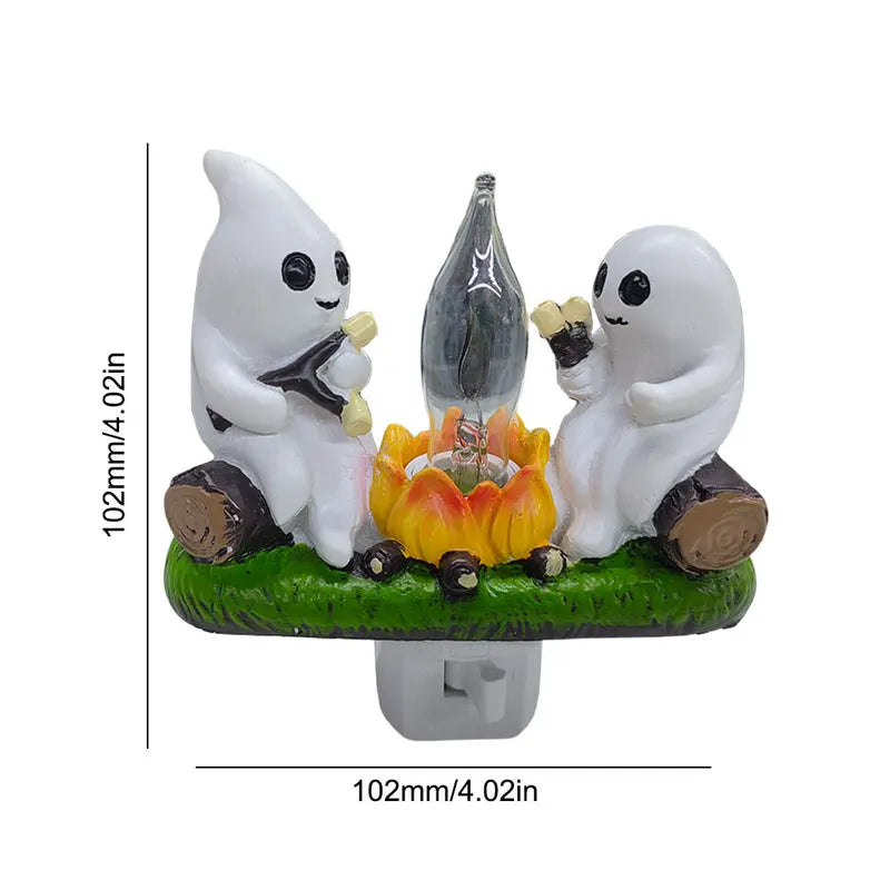 Ghost Campfire Nightlight with Flickering Flame & Whimsical Ghost Decor — Halloween Gift