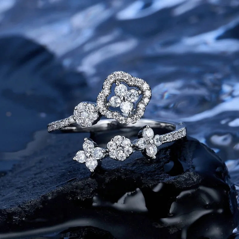 Adjustable 14k Gold Filled Moissanite Ring for Women – Elegant Flower Design