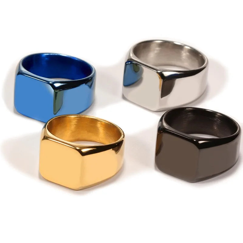 Men's Square Signet Ring Stainless Steel Engraved Jewelry Customizable