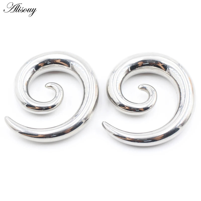 Stainless Steel Spiral Snail Fake Ear Tapers Gauges Stretching Plugs Tunnel Body Jewelry