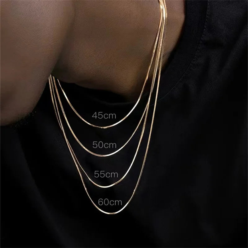 Gold Color Stainless Steel Necklace for Men Hip Hop Square Snake Chain Jewelry