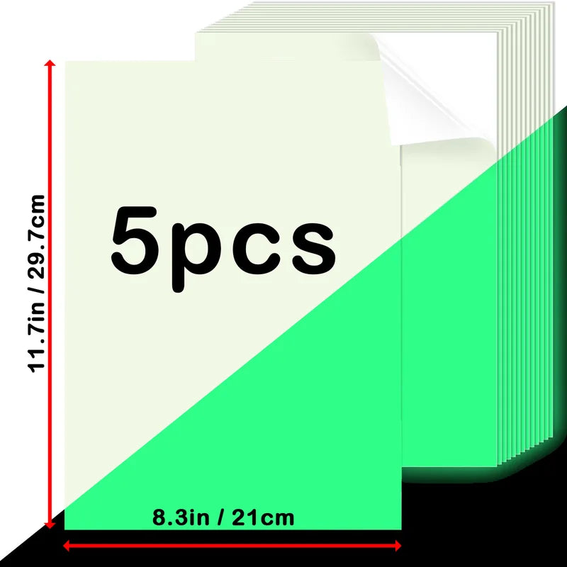 Glow in The Dark PVC Sticker Paper A4 Printable Adhesive Film for Safety Signs and Halloween Decor