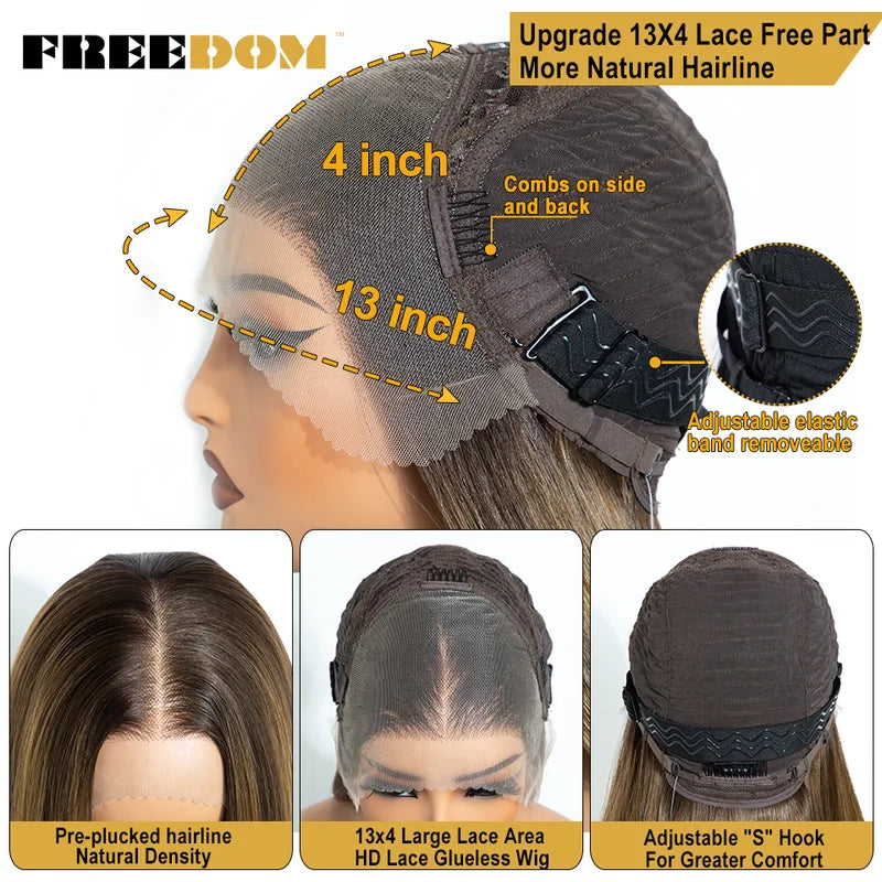 Pre-Plucked Synthetic Lace Front Wig for Black Women 30 Inch Ombre Brown Straight Hair