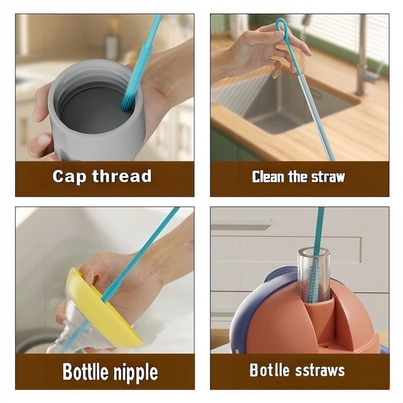 Long Silicone Straw Cleaner Brush for Reusable Cups & Straws - Deep Cleaning Tool