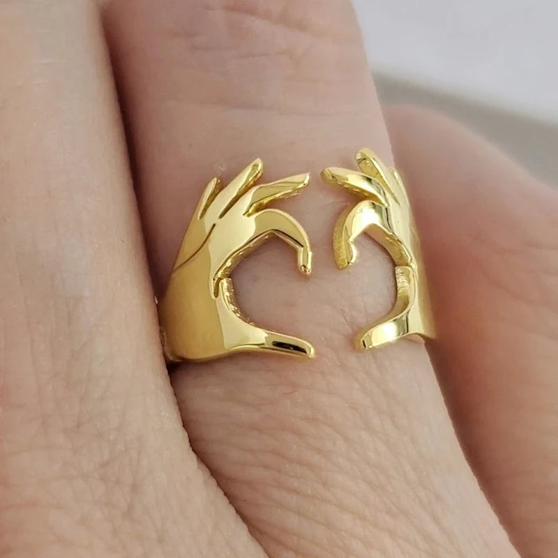 Double Heart Couple Rings Adjustable Love Jewelry for Women and Men