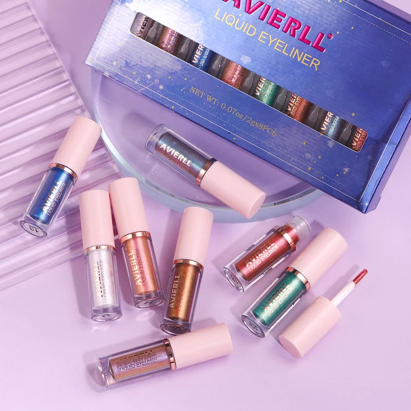 8-Color Waterproof Liquid Eyeliner Set - Long-Lasting Glitter Eye Makeup
