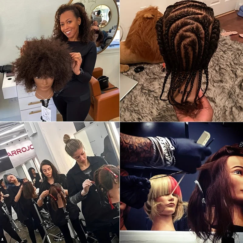 Professional Human Hair Mannequin Head for Hairdressing Practice - 22 Inch Afro Style