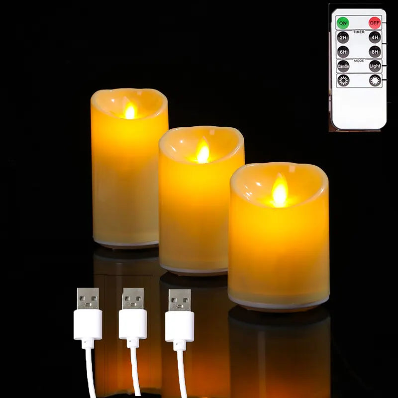 Remote Control LED Flameless Candles Set - Rechargeable Moving Wick Decor
