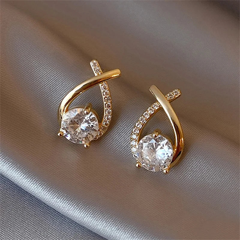 Cross Stud Earrings for Women Korean Style Crystal Jewelry Gift