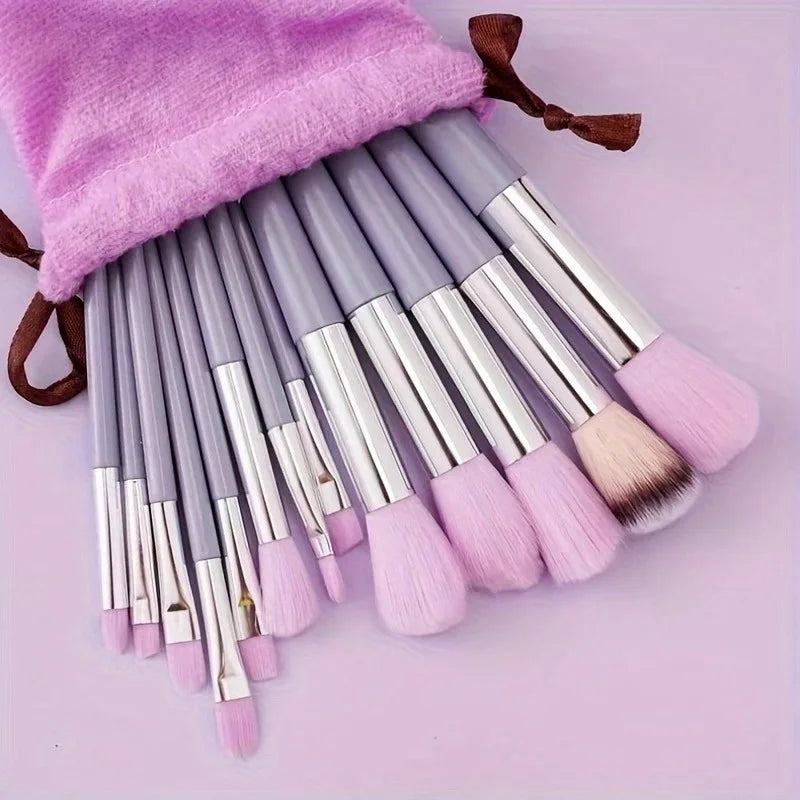 13-Piece Makeup Brush Set with Blender Sponge & Powder Puff - Complete Cosmetic Kit