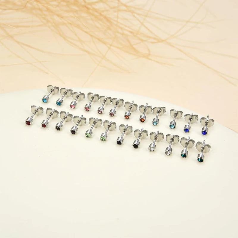 12 Pairs Multicolor Birthstone Ear Piercing Stud Earrings for Ear Piercing Guns