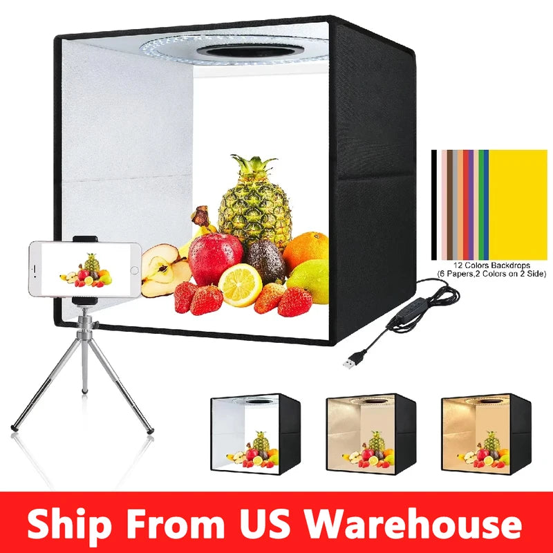 Portable Dimmable Photo Studio Light Box Kit 30/40cm with 6/12 Color Backgrounds