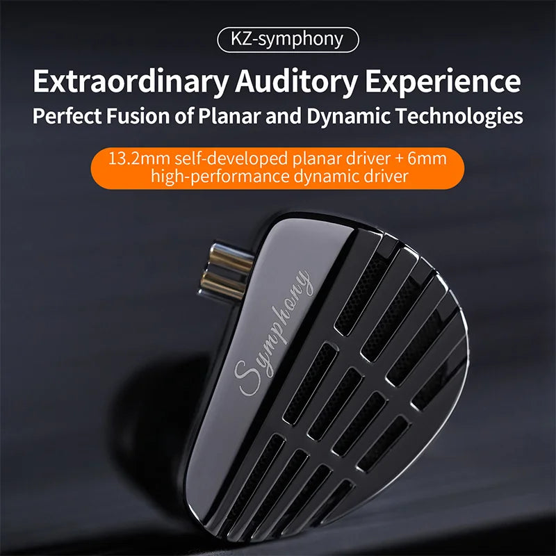 KZ Symphony Hybrid Earphones with Planar Driver and 6mm Dynamic Driver for HiFi DJ Gaming