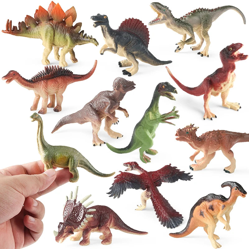12Pcs Jurassic Dinosaur Action Figures Set - Velociraptor, T-Rex, Stegosaurus PVC Kids Toy