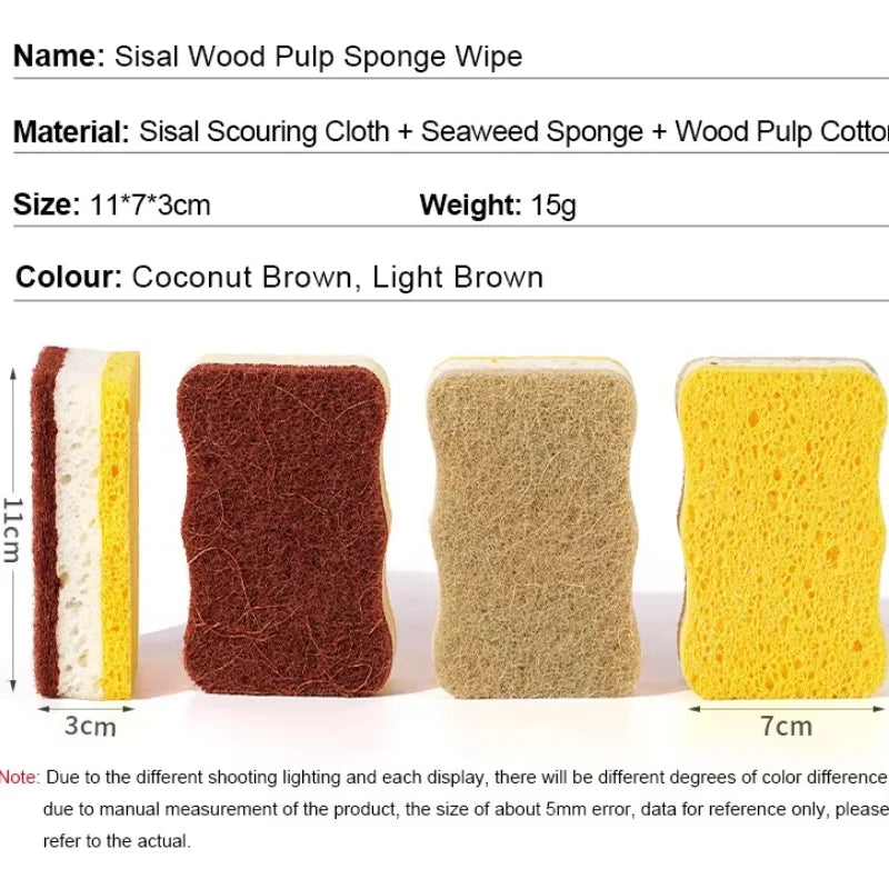 6pcs Multi-Color Sisal Scouring Pads for Kitchen Cleaning - Natural Wood Pulp Cotton