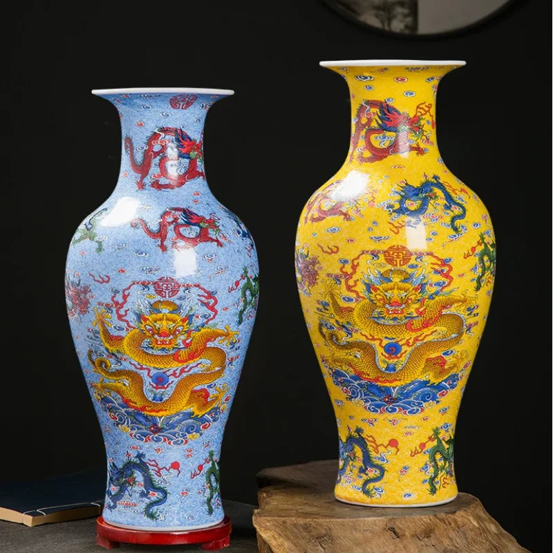 Chinese Ceramic Jiulong Luminous Vase - Antique Home Decor & Living Room Ornament