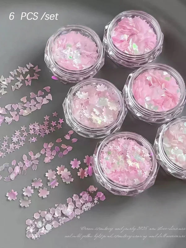 Pink Cherry Blossom Nail Art Glitter Decorations for DIY Nail Designs, Suitable for Valentine’s Day