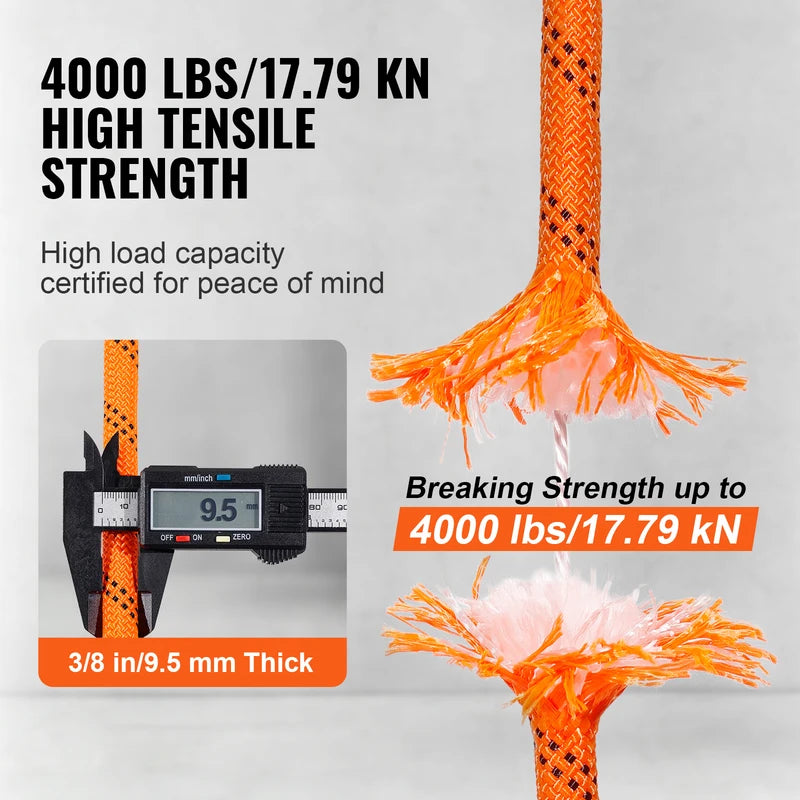 120ft Multi-Use Polyester Climbing Rope - Heavy Duty 3/8in 48-Strand Double Braided Cord