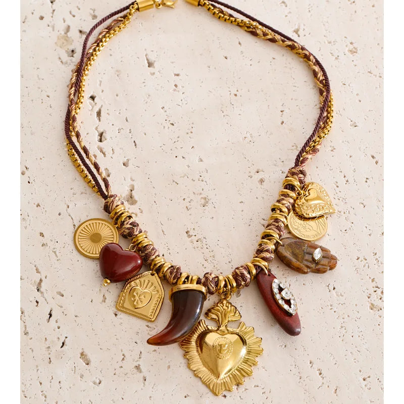 Handmade Resin Heart Pendant Necklace with Stainless Steel Chain & Charm