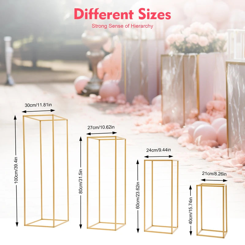 Gold Metal Wedding Flower Stand Set - Geometric Floor Display Racks for Events