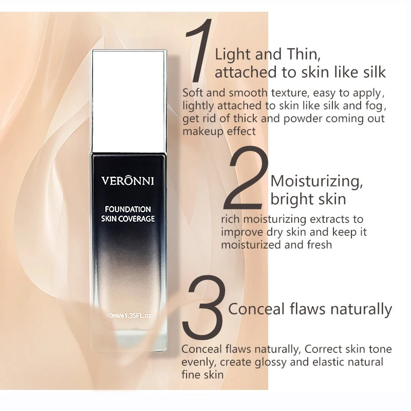 Liquid Foundation Concealer Face Makeup Waterproof Oil-Control Long Lasting 40ml