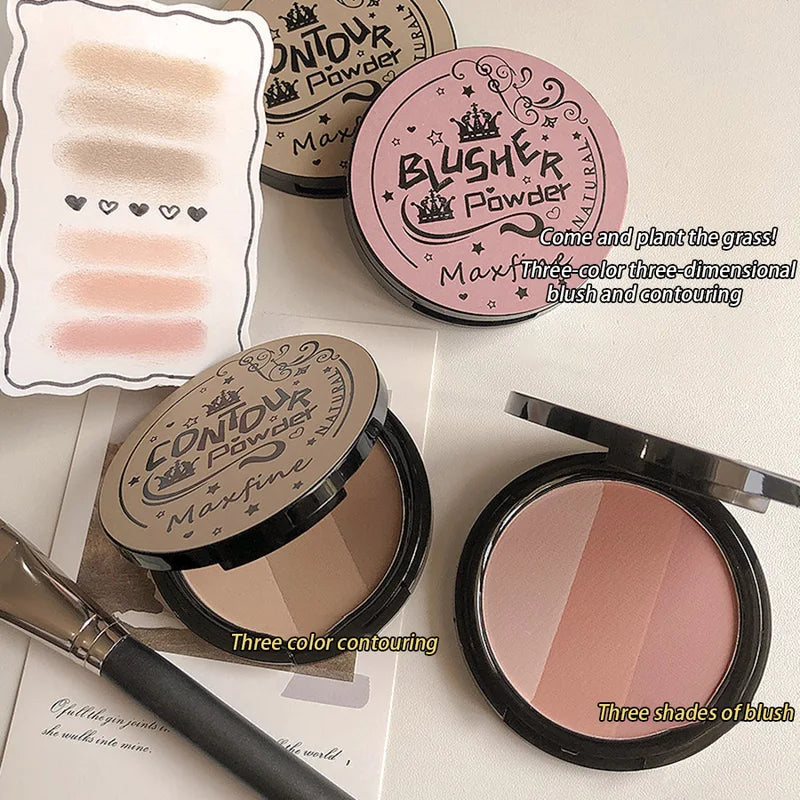 3-in-1 Powder Palette with 3 Vibrant Colors Waterproof Long Lasting Natural Face Makeup