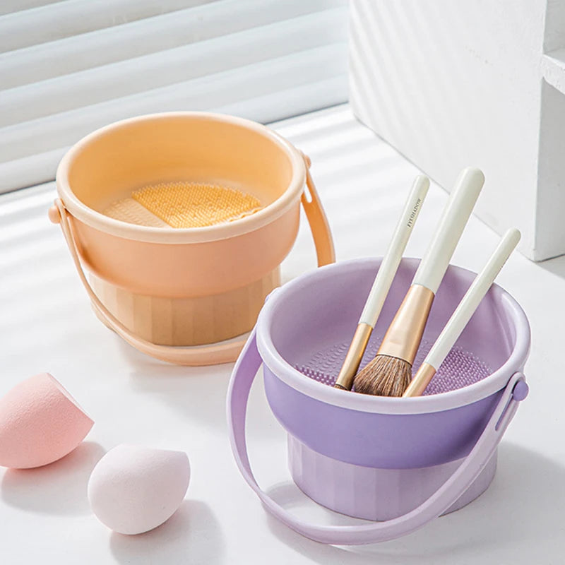 Makeup Brush Cleaning Bowl Set Silicone Egg Brush & Puff Cleaner Storage